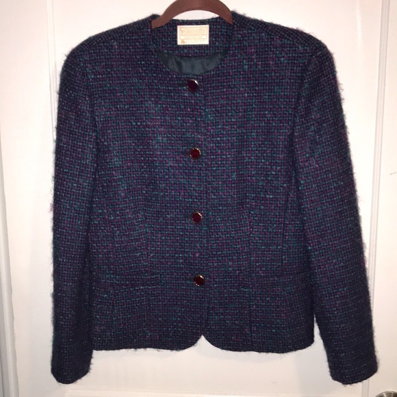 Pendleton Vintage Wool Boucle Blazer Tweed Jacket Purple Blue Button Front - Picture 1 of 7